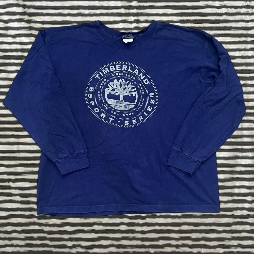 Timberland Navy Blue Long Sleeve Tee with White Logo